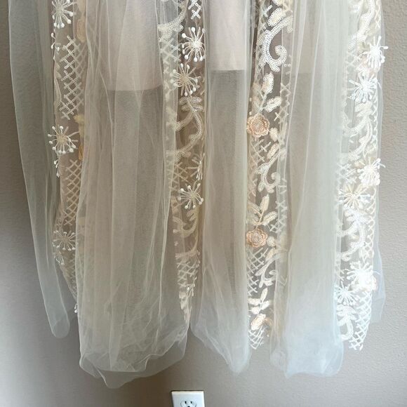 Cream Tulle Midi Strapless Dress - Picture 3 of 7